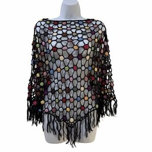 John Paul Richard Womens Open Crochet Boho Poncho Top OS Hippie Festival Gypsy